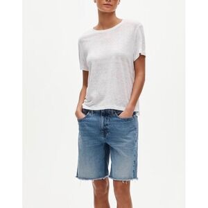 J.Crew Linen Tee White Short Sleeve Crewneck T-Shirt CI871 Womens Small NEW